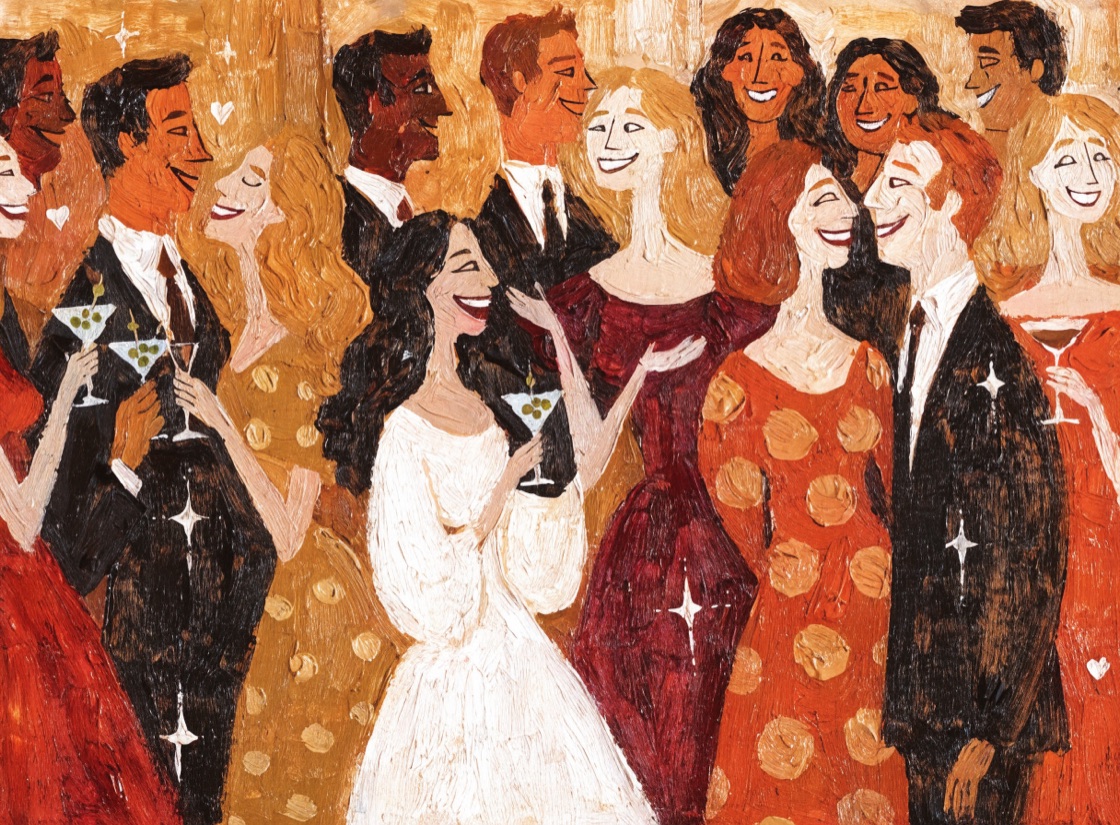 Oil painting of a cheery cocktail soirée