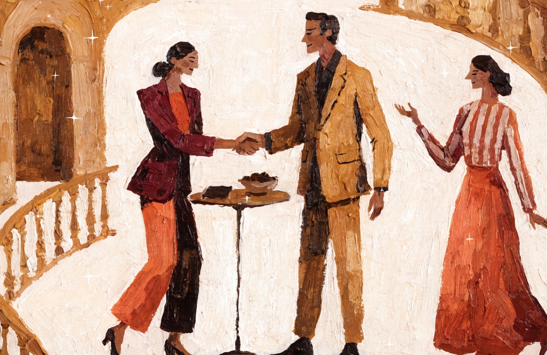 Partners shaking hands to plan an event